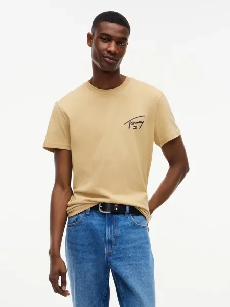 Tommy Jeans Tričko piesková / krvavo červená / čierna biela