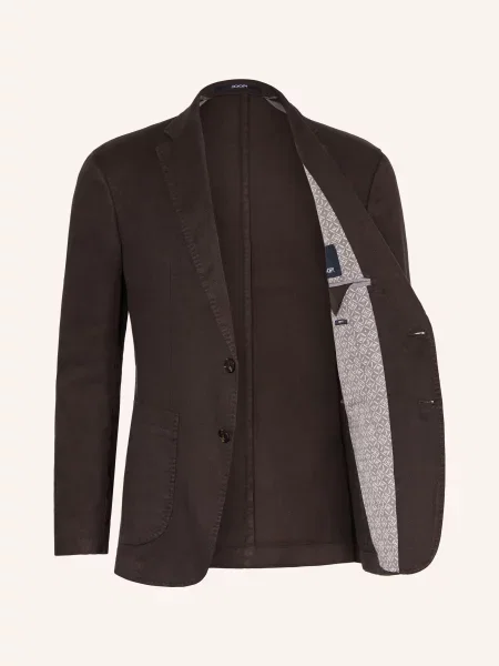 Joop! Sako Hoverest Slim Fit S Lněným Vzorem dark brown hnědé