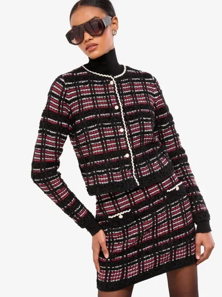 Lipsy Geacă tricotată bej deschis / roșu negru