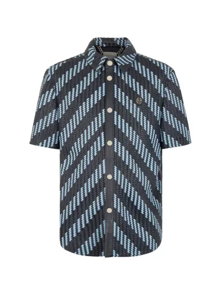 Kožená pruhovaná košile Philipp Plein modrá