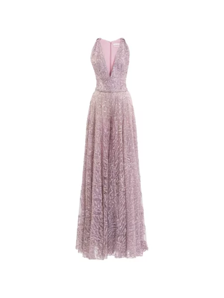 Rochie maxi Saiid Kobeisy cu decolteu în V de costum roz