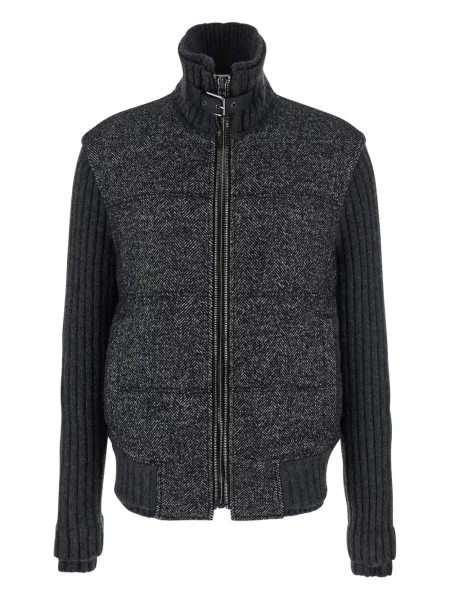 Pletená žebrovaná bomber bunda Dolce & Gabbana se vzorem rybí kosti šedá