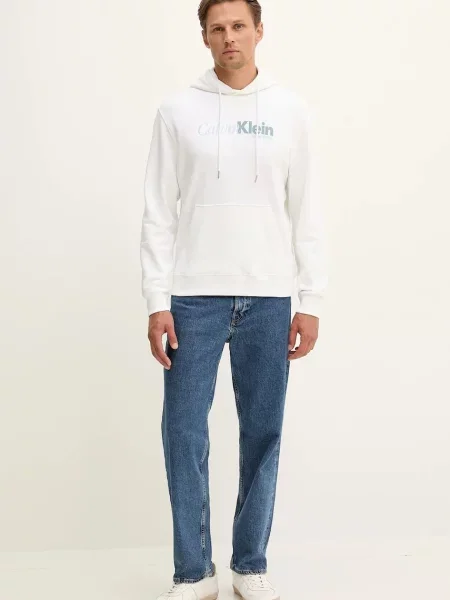 Calvin Klein bluza z kapturem z nadrukiem biały