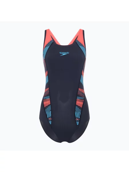Jednodílné plavky Speedo Placement Laneback zoom boom placement/true navy tmavě modré