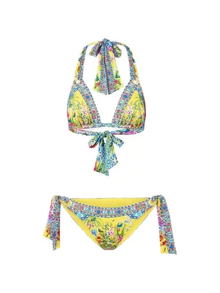 Costum de baie doua piese Camilla cu model floral cu imagine cu legături galben