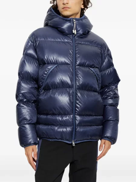 Geacă cu puf Moncler cu glugă albastru