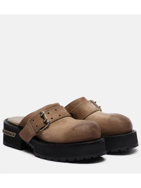 Papuci tip mules Balenciaga din piele bej