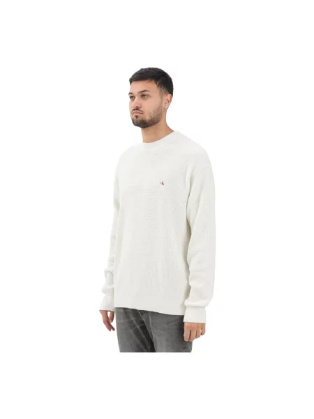 Calvin Klein Jeans sweter z dzianiny Mężczyźni biały jednolity S beżowy