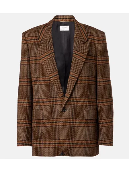 Sacou Saint Laurent de lână în carouri maro