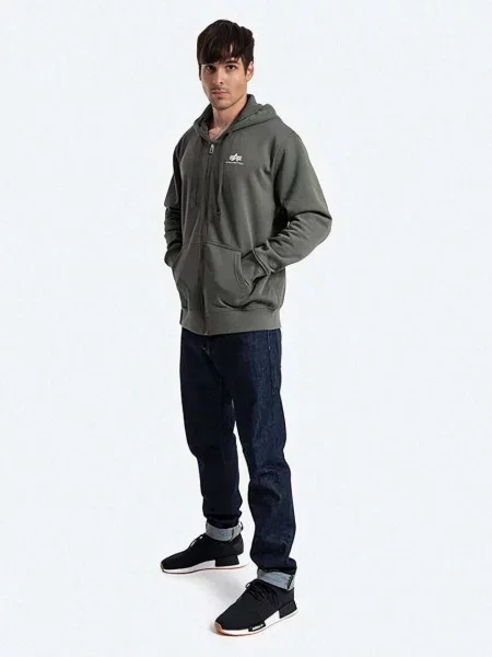 Μπλούζα Alpha Industries Basic Zip Hoody πράσινο με κουκούλα