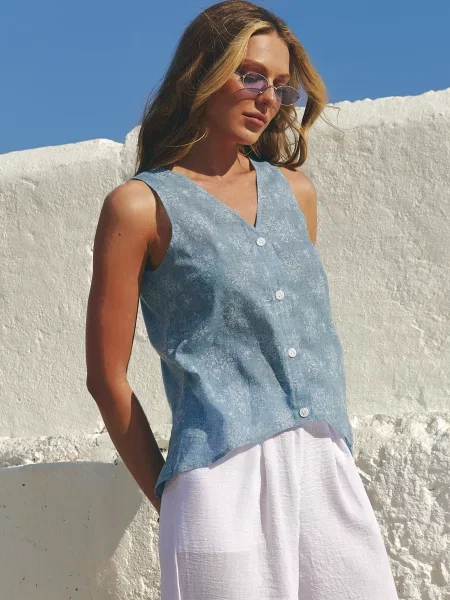 Жилет Seventeen льон/віскоза блакитний