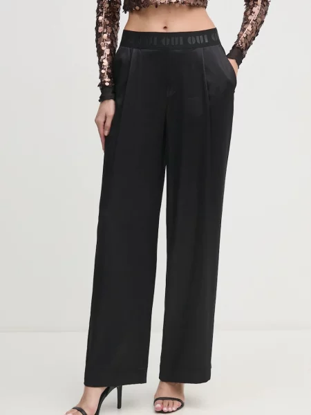 Hlače OUI za žene ravni kroj visoki struk crna