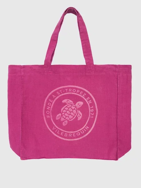Пляжна сумка з льону Babel з принтом логотипу Vilebrequin рожева