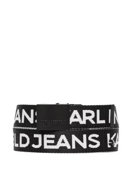 Jacquard remen Karl Lagerfeld Jeans sa kopčom s autogramom crna