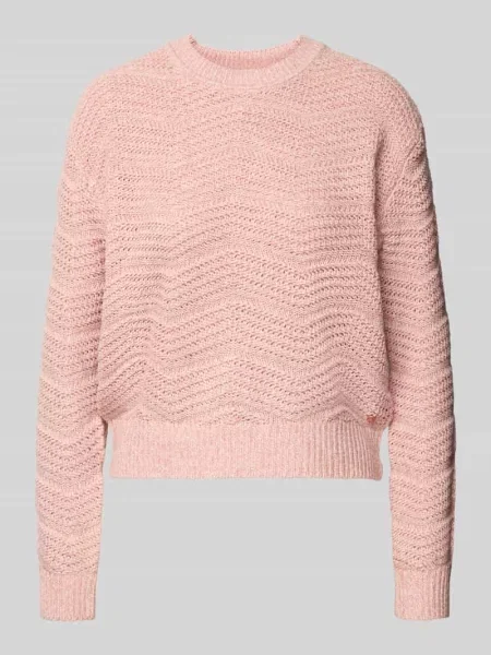 Sweter z dzianiny z prążkowanymi wykończeniami Guess różowy