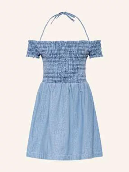 Sukienka mini taliowana z czystej bawełny Tommy Jeans niebieska