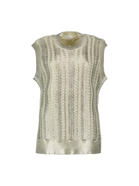 Dzianinowy sweter Rabanne bez rękawów beżowy