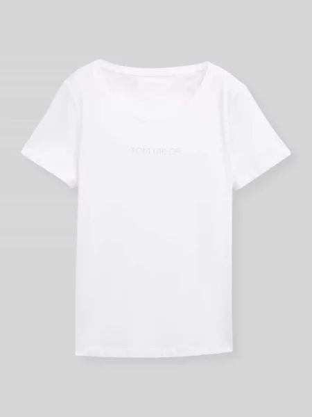 Męski t-shirt o kroju regular fit z napisem z logo Tom Tailor biała