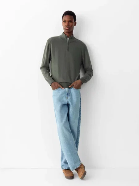 Sweter z golfem i zamkiem ciemnozielony Teen XS MANGO TEEN