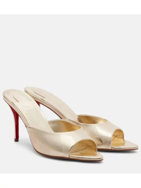 Papuci tip mules Christian Louboutin din piele auriu