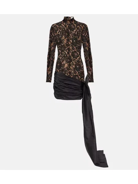 Sukienka koktajlowa The New Arrivals Ilkyaz Ozel z kokardką w kwiatki koronkowa czarna