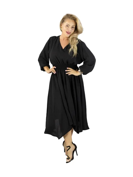 Rochie midi Pri cu decolteu în V până la genunchi de costum negru