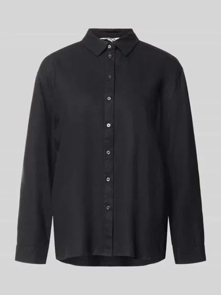 Bluzka lniana o kroju relaxed fit z kołnierzykiem koszulowym model GOA' Only czarna