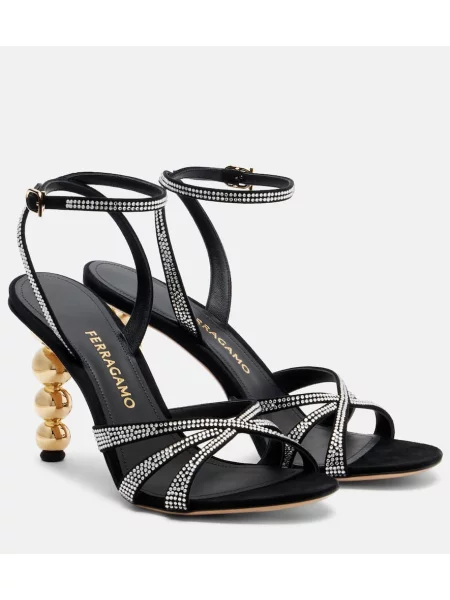 Sandale Ferragamo din piele de căprioară de cristal negru