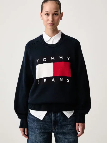 Pulover Tommy Jeans de lână albastru