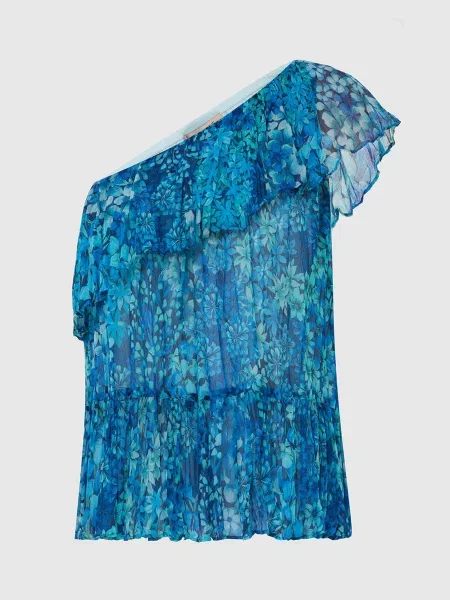 Топ на одне плече з квітковим принтом і оборками Twin-set синій