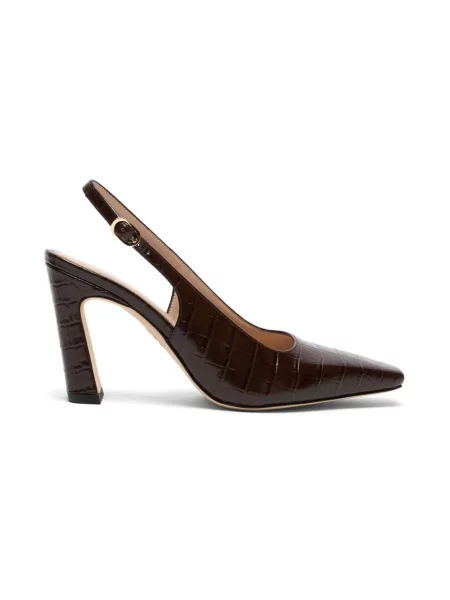 Czółenka Stuart Weitzman skórzana z otwartą piętą brązowa