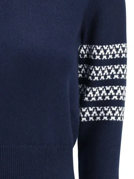 Pulover Thom Browne cu decolteu rotund lung albastru