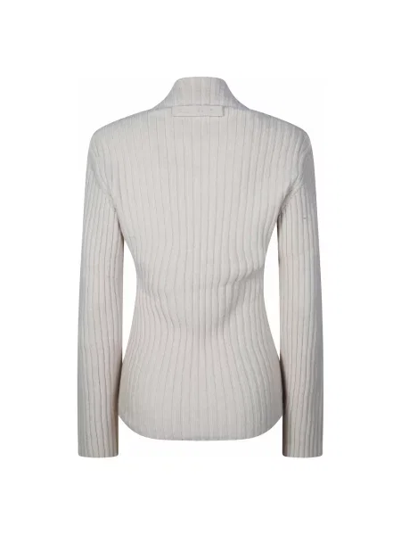Lniany sweter z golfem Victoria Beckham beżowy
