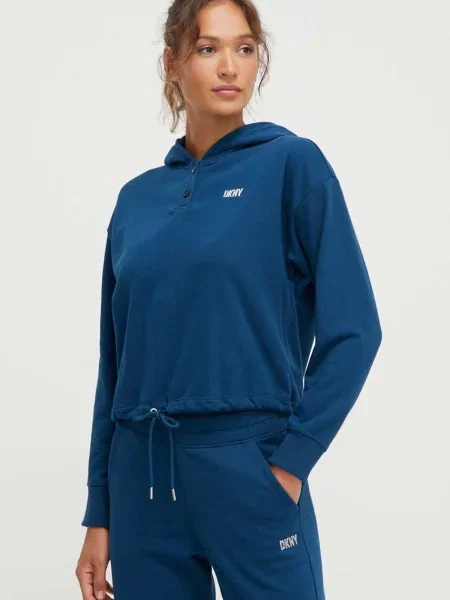 Суичър с качулка Dkny с качулка с апликация тъмносиньо