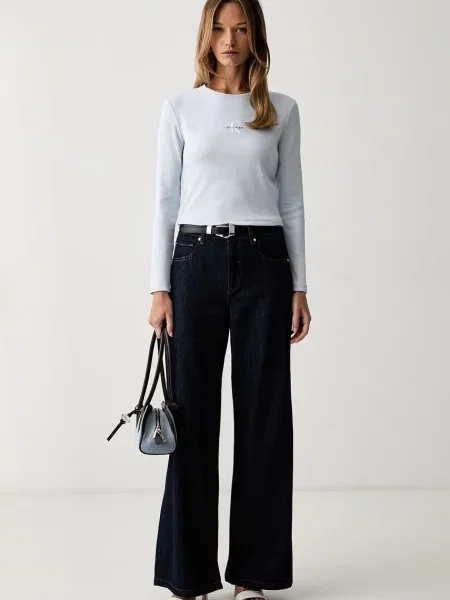 Calvin Klein Jeans majica z dolgimi rokavi z elastanom modra