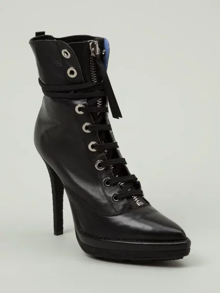 Botine Premiata cu șireturi din dantelă negru