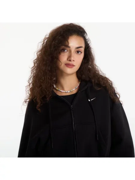 Φούτερ Nike Studio Fleece Medium Weight Oversized Full-Zip Cropped Hoodie Total Black/ Sail XS μαύρο