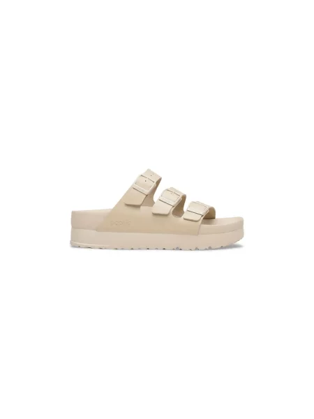 Klapki Birkenstock skórzane na platformie beżowe