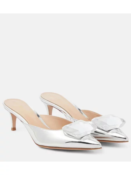 Papuci tip mules Gianvito Rossi din piele argintiu