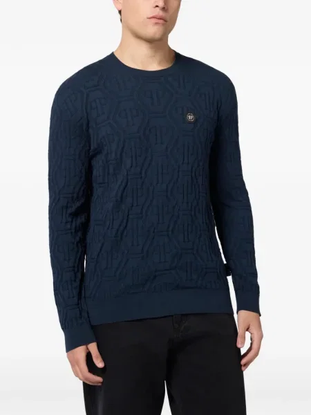 Pulover Philipp Plein din jacard albastru