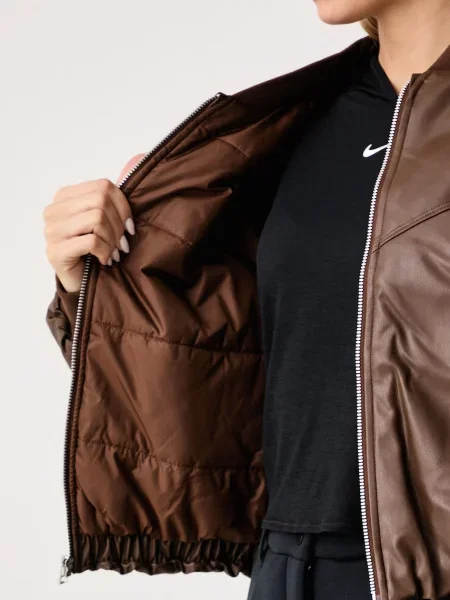 Nike Sportswear яке бомбър дамско от имитация на кожа Therma-FIT кафяво