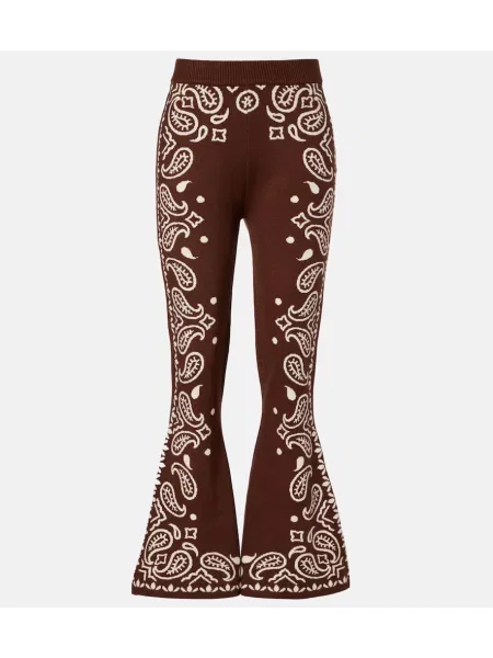 Dzianinowe spodnie Farm Rio z wzorem paisley dzwony brązowe
