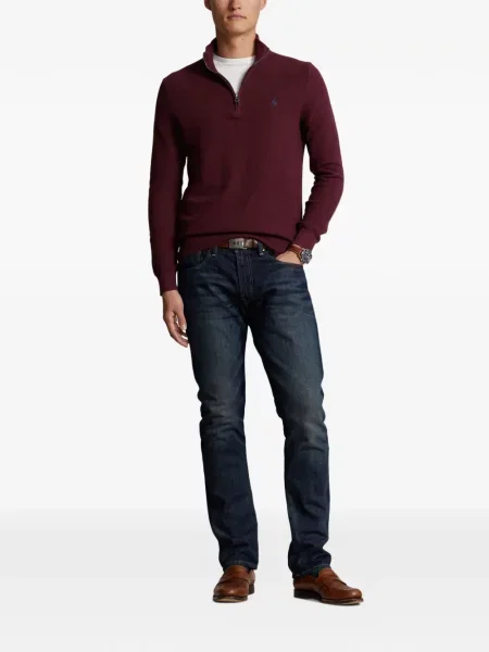 Tricou polo Polo Ralph Lauren cu glugă cu blană cu broderie roșu