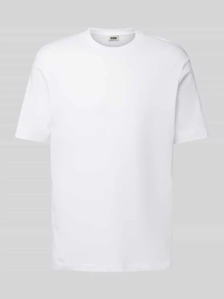 T-shirt z prążkowanym okrągłym dekoltem model ‘RAPHAEL’ Drykorn biała
