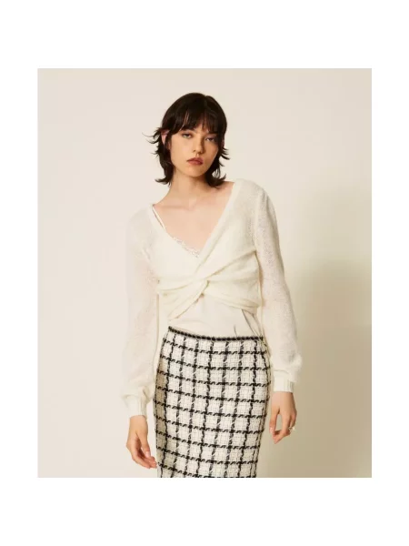 Sweter Twinset wełniany biały