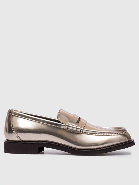 Золотисті шкіряні лофери з ланцюжком моніль Brunello Cucinelli