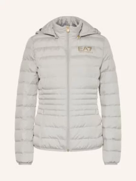 Emporio Armani Prošívaná Bunda S Odnímatelnou Kapucí světle šedá