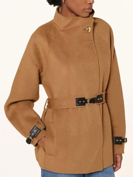 Maje Płaszcz Wełniany beige beżowy