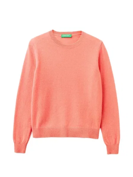 Pulover Benetton cu decolteu rotund roz