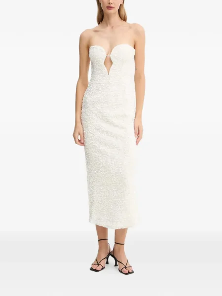 Rochie midi Bardot până la genunchi de costum alb